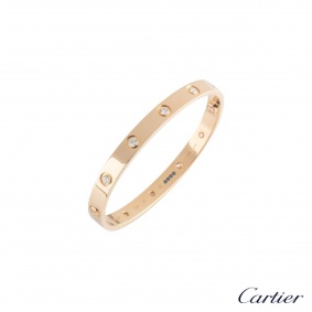 Cartier 18k Rose Gold Full Diamond Love Bracelet Size 17 B6040617